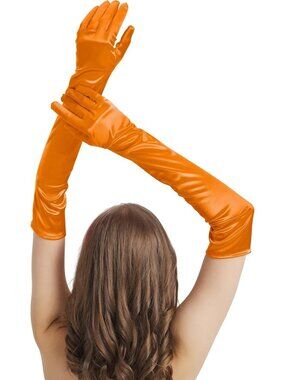 Women's Orange Satin Opera Elbow Length 1920s Flapper Long Gloves Party
